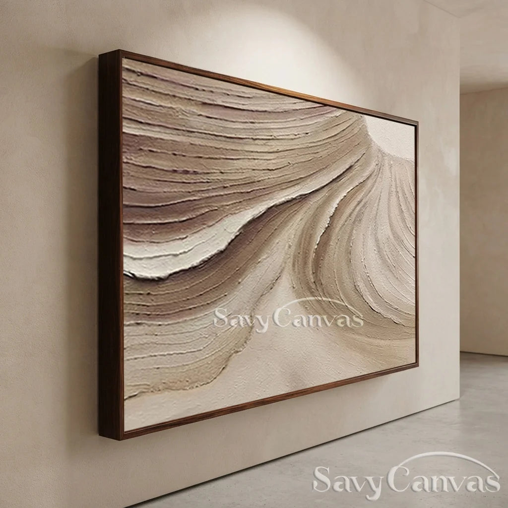 Textured Beige Abstract Oil Painting with Wave-Like Brushstrokes Wall Art  #TC 036