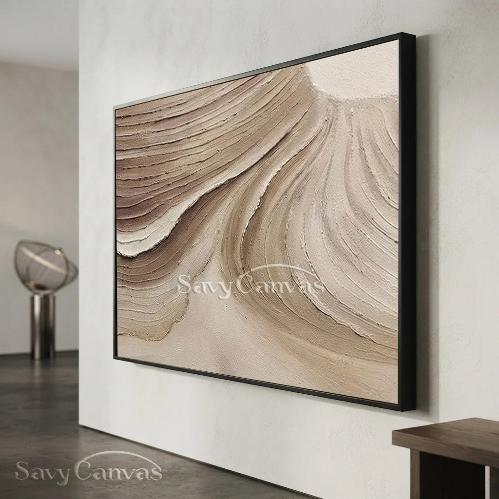 Textured Beige Abstract Oil Painting with Wave-Like Brushstrokes Wall Art  #TC 036
