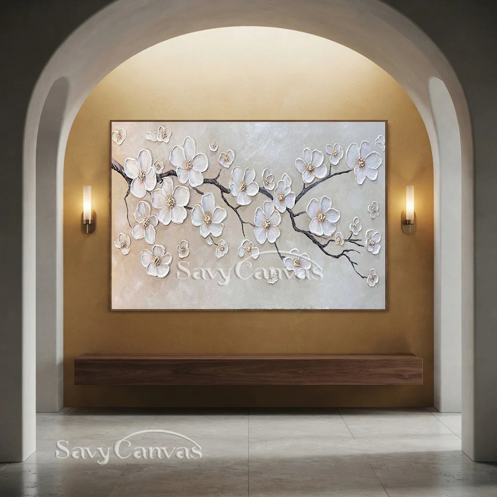 Textured Cherry Blossom Painting | Large 3D Floral Wall Art #ZZ 146