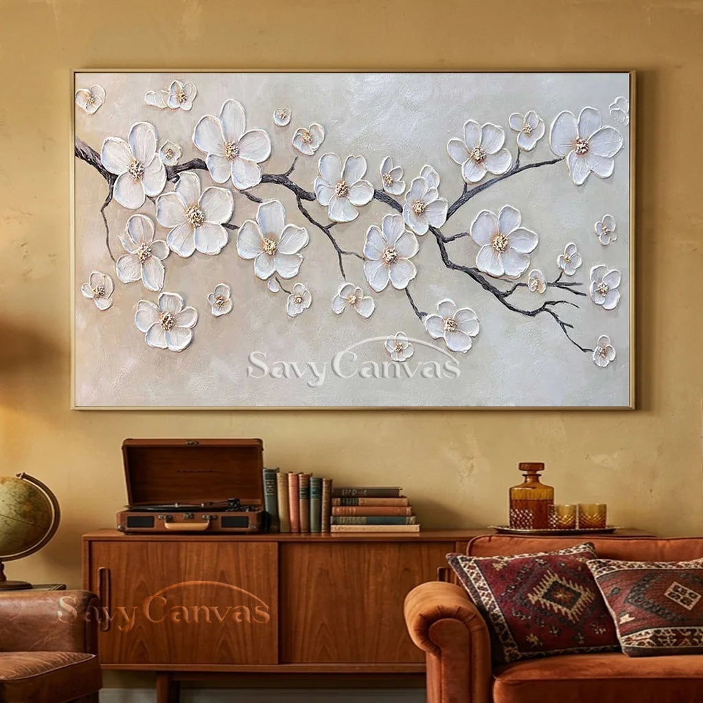 Textured Cherry Blossom Painting | Large 3D Floral Wall Art #ZZ 146