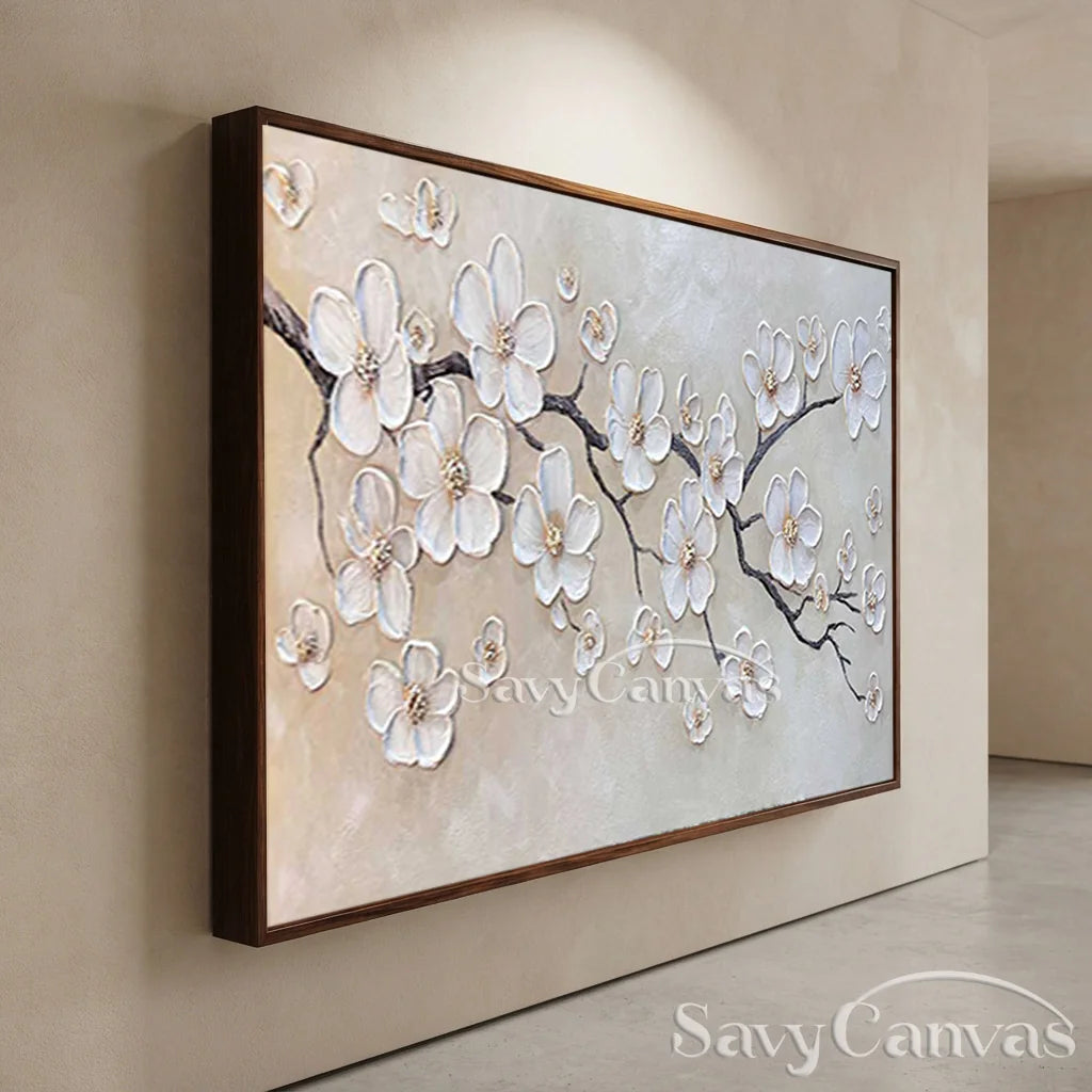 Textured Cherry Blossom Painting | Large 3D Floral Wall Art #ZZ 146