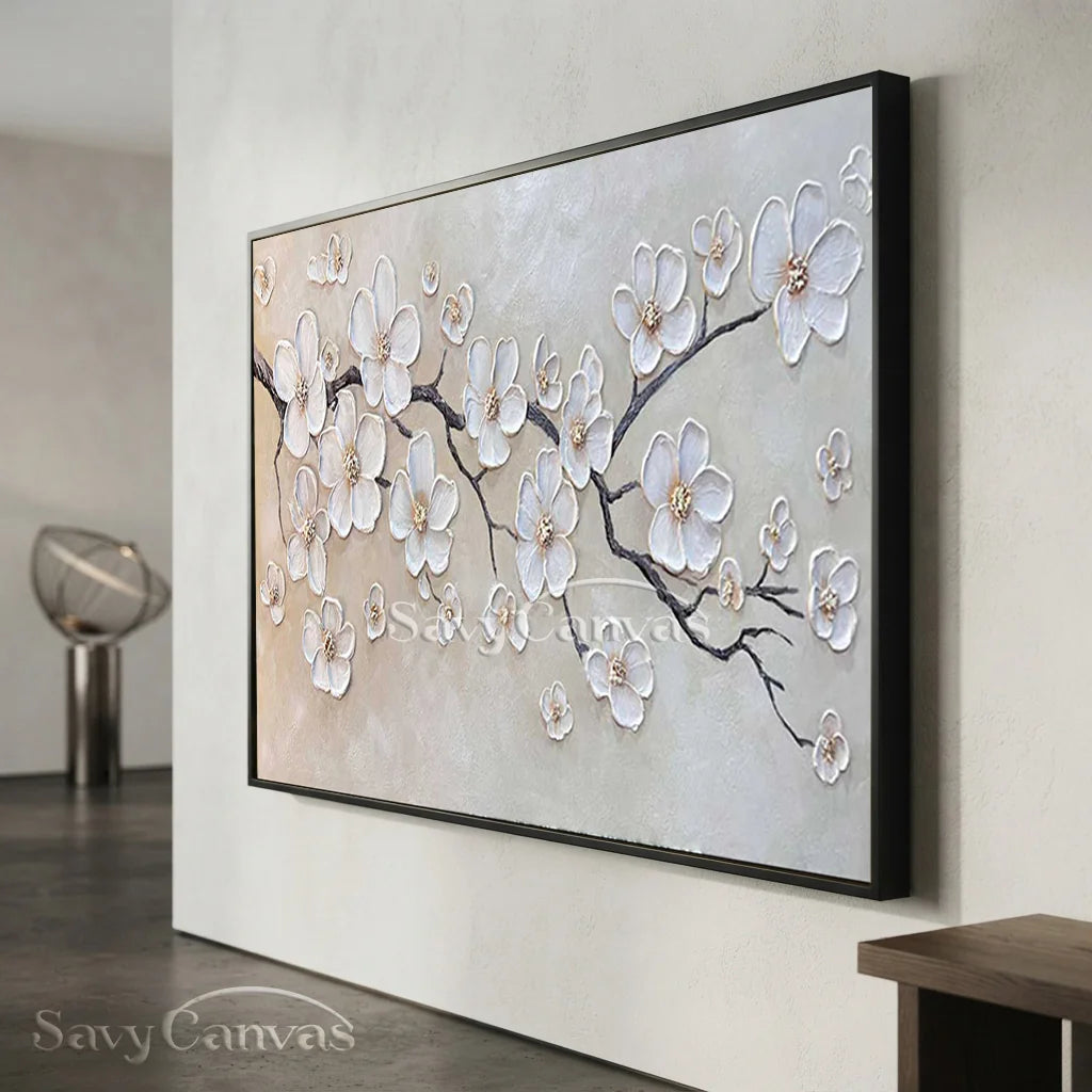 Textured Cherry Blossom Painting | Large 3D Floral Wall Art #ZZ 146