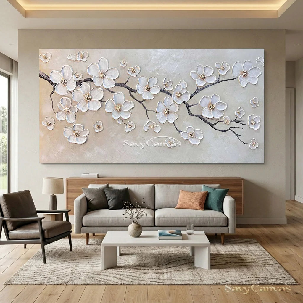 Textured Cherry Blossom Painting | Large 3D Floral Wall Art #ZZ 146