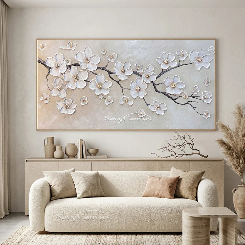 Textured Cherry Blossom Painting | Large 3D Floral Wall Art #ZZ 146
