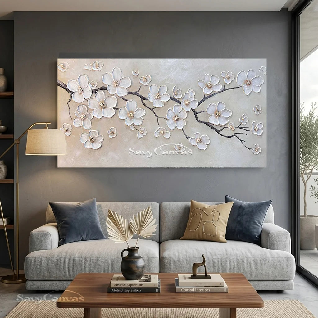 Textured Cherry Blossom Painting | Large 3D Floral Wall Art #ZZ 146