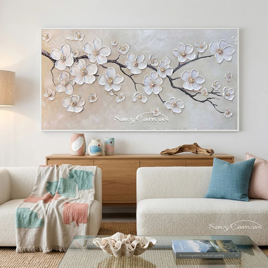 Textured Cherry Blossom Painting | Large 3D Floral Wall Art #ZZ 146