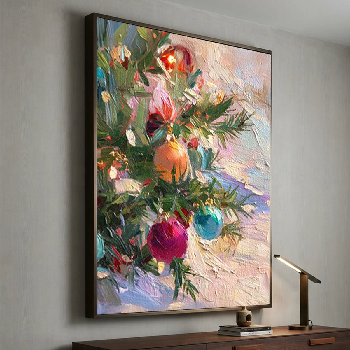 Textured-Christmas-Ornament-Oil-Painting-for-study-wall-08.webp