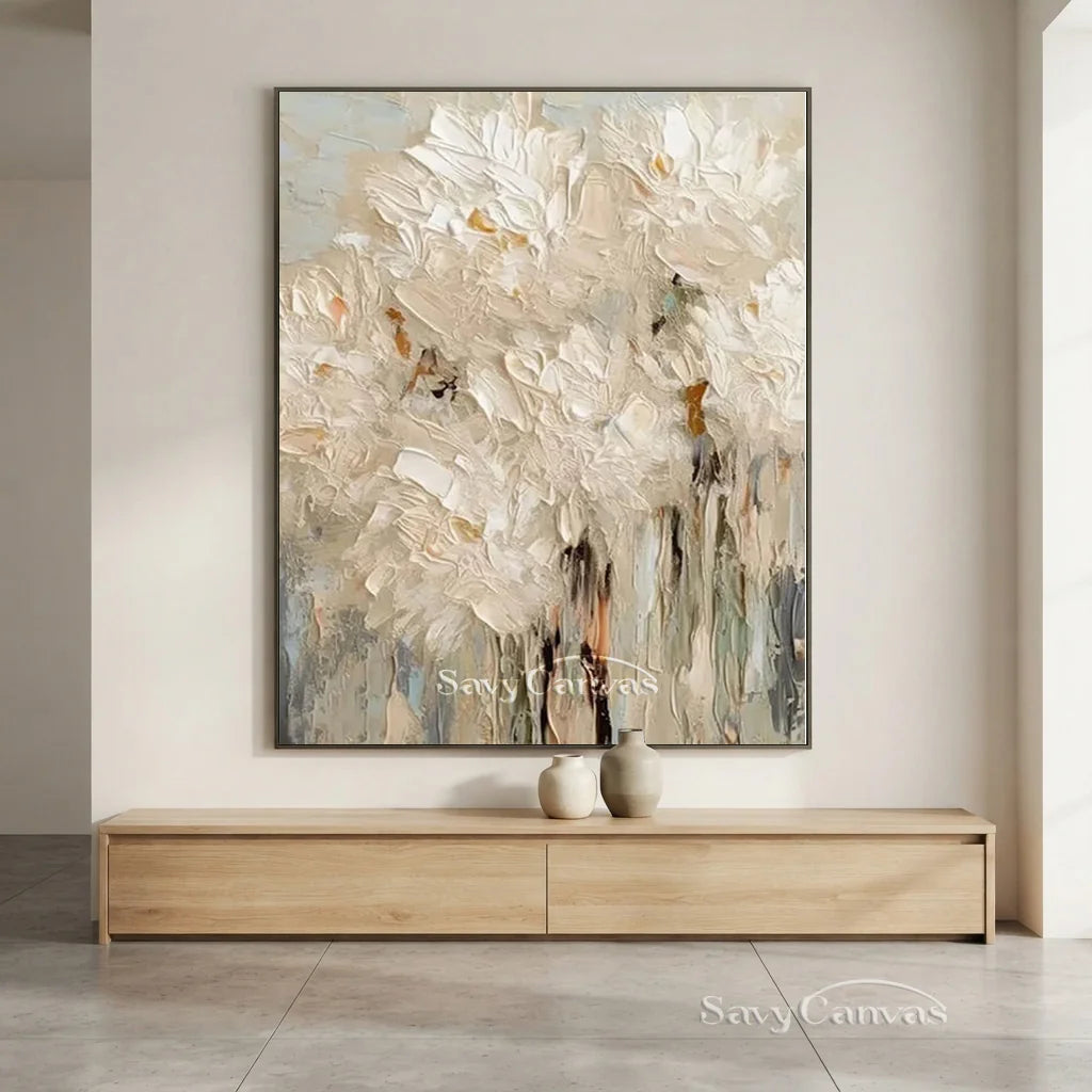 Textured White Flower Painting | 3D Impasto Floral Wall Art #AA 057