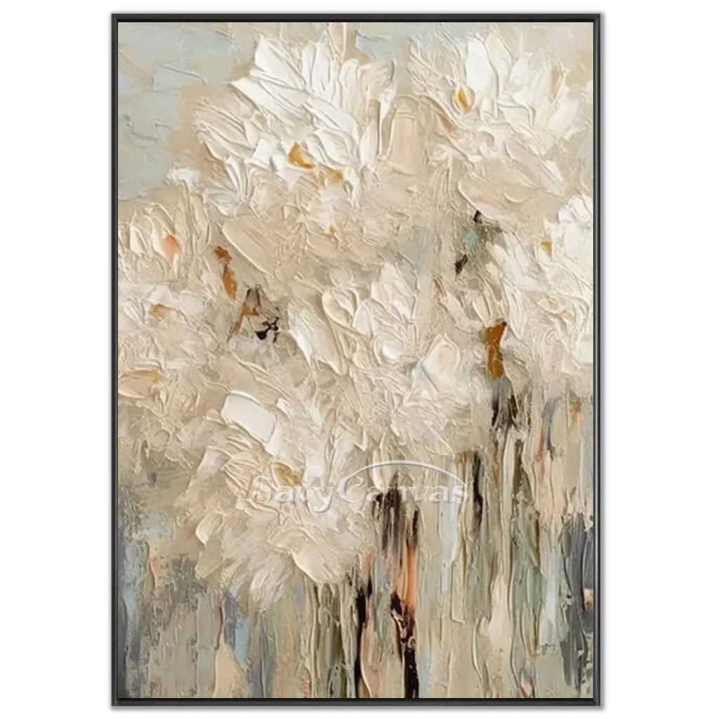 Textured White Flower Painting | 3D Impasto Floral Wall Art #AA 057