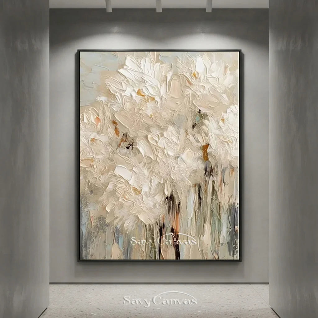Textured White Flower Painting | 3D Impasto Floral Wall Art #AA 057
