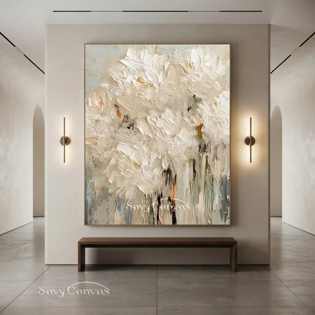 Textured White Flower Painting | 3D Impasto Floral Wall Art #AA 057