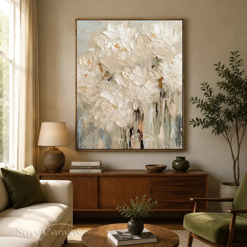 Textured White Flower Painting | 3D Impasto Floral Wall Art #AA 057