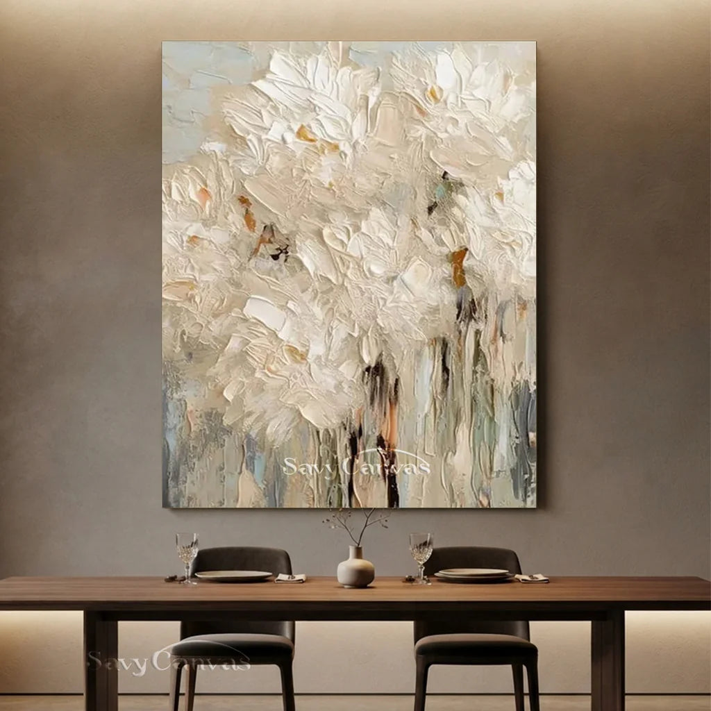 Textured White Flower Painting | 3D Impasto Floral Wall Art #AA 057