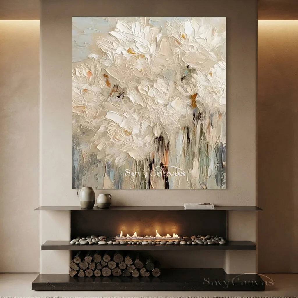 Textured White Flower Painting | 3D Impasto Floral Wall Art #AA 057