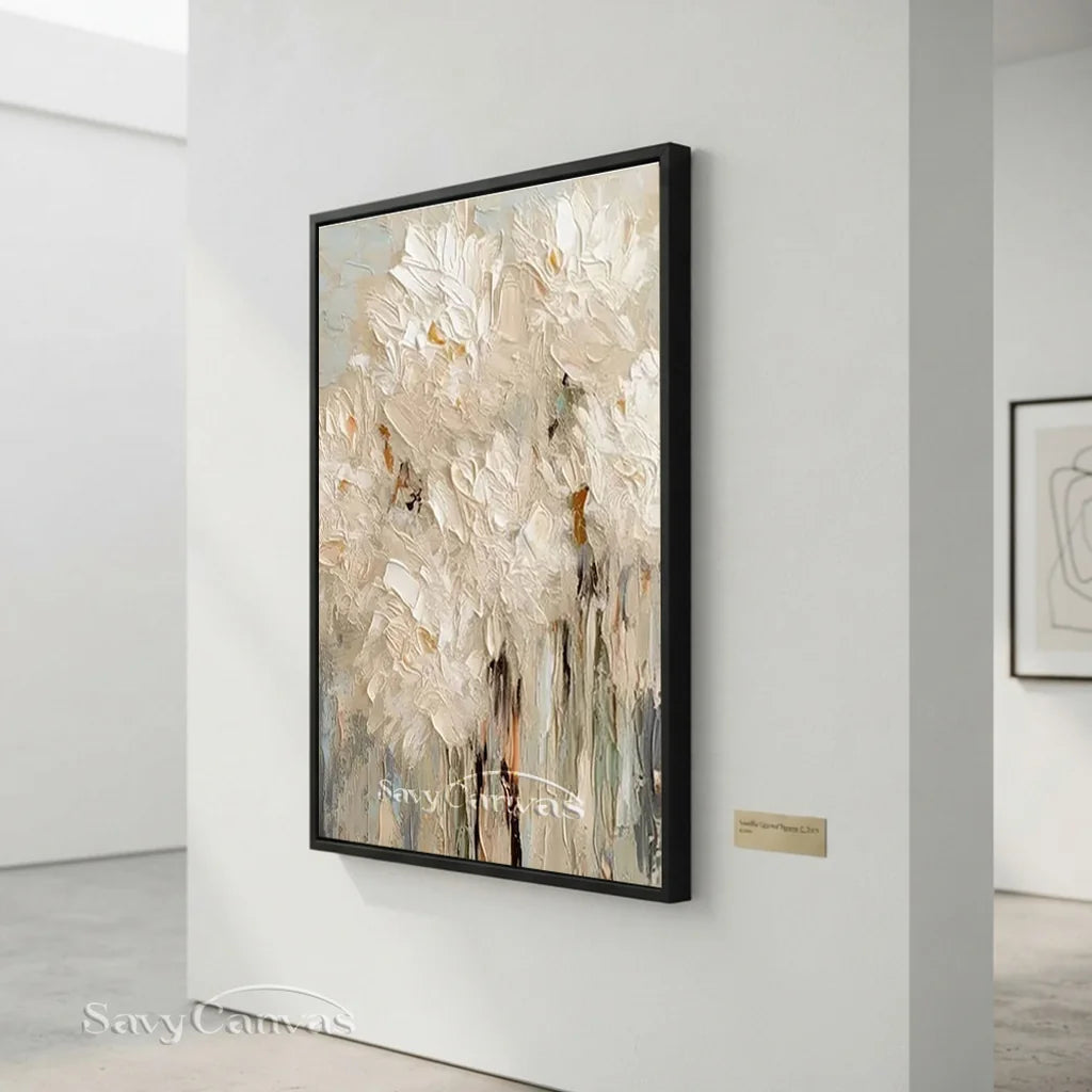 Textured White Flower Painting | 3D Impasto Floral Wall Art #AA 057
