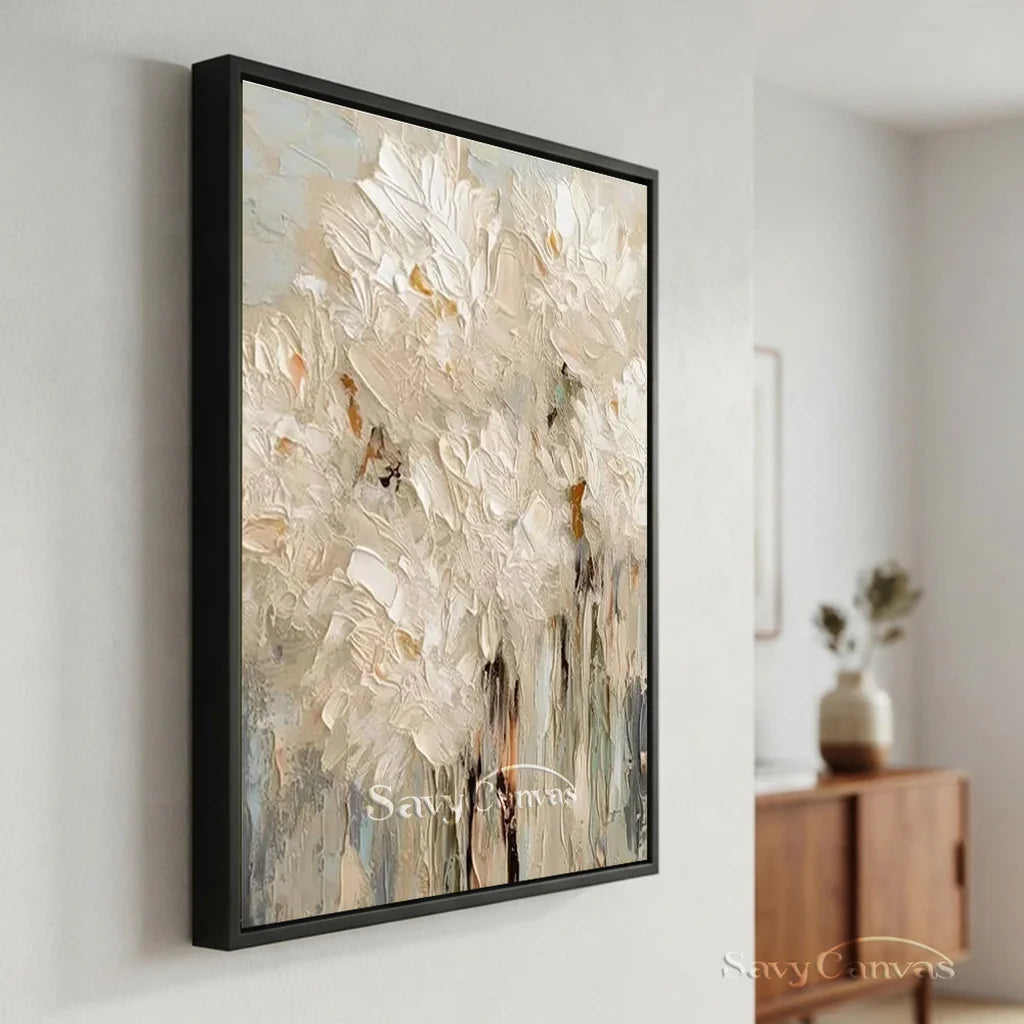Textured White Flower Painting | 3D Impasto Floral Wall Art #AA 057