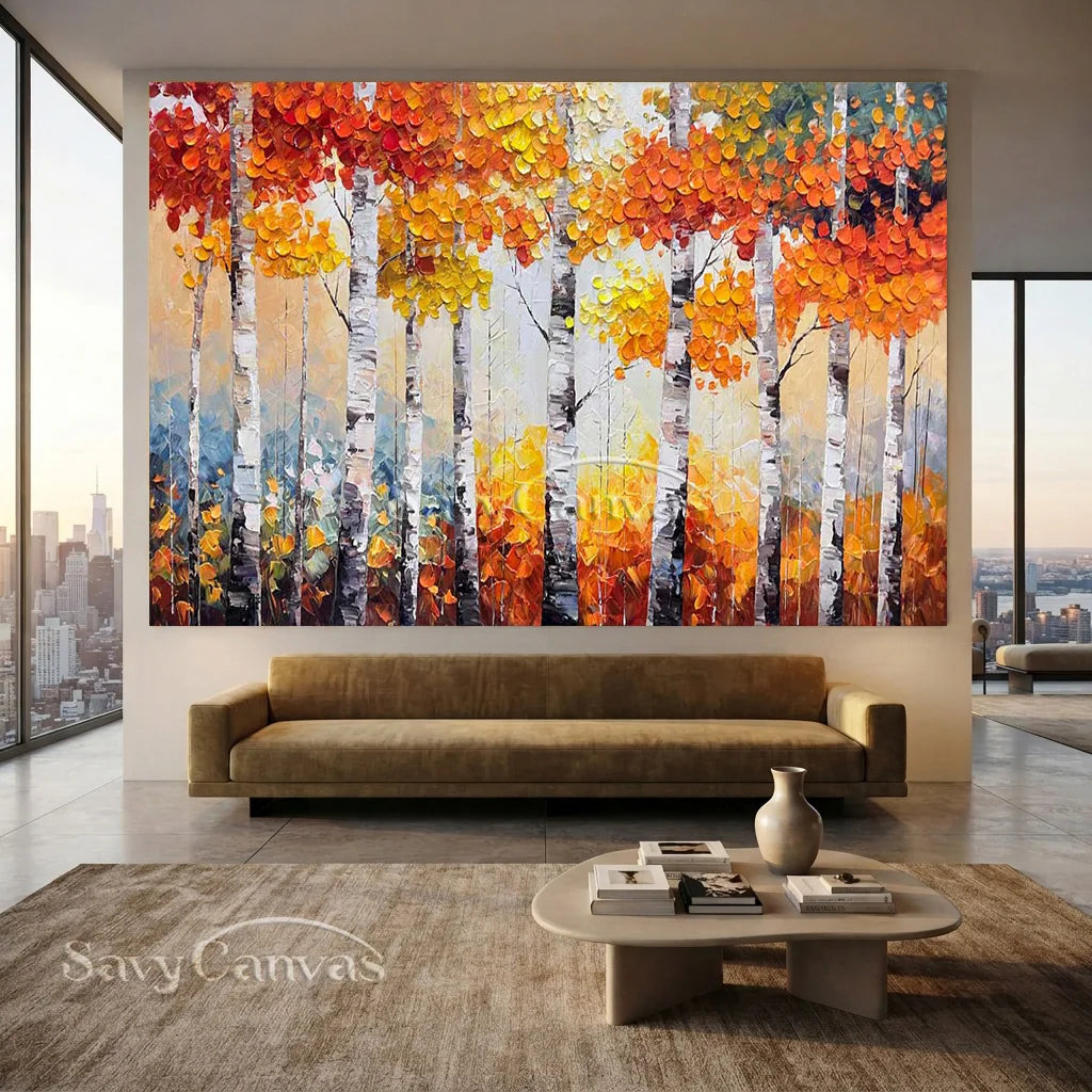 Textured Impasto Birch Tree Painting | Palette Knife Wall Art #TC 245