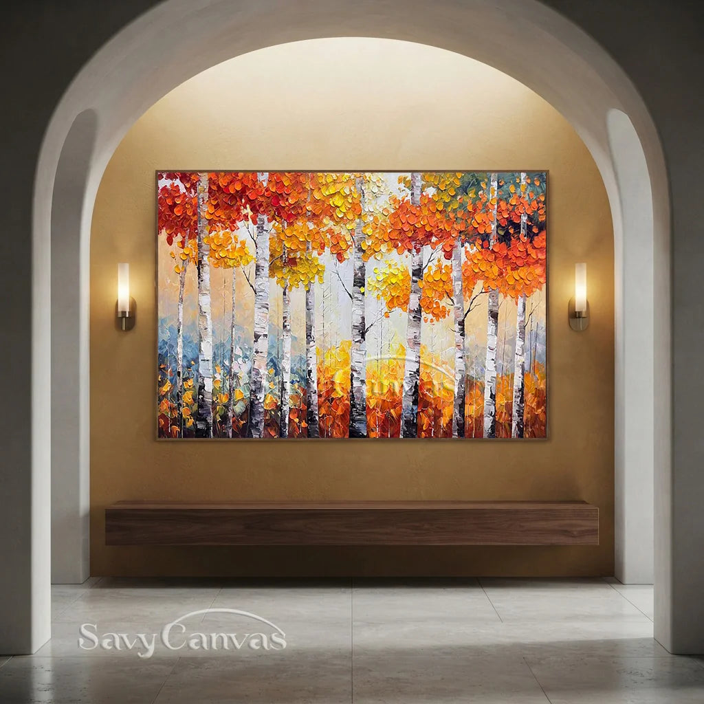 Textured Impasto Birch Tree Painting | Palette Knife Wall Art #TC 245