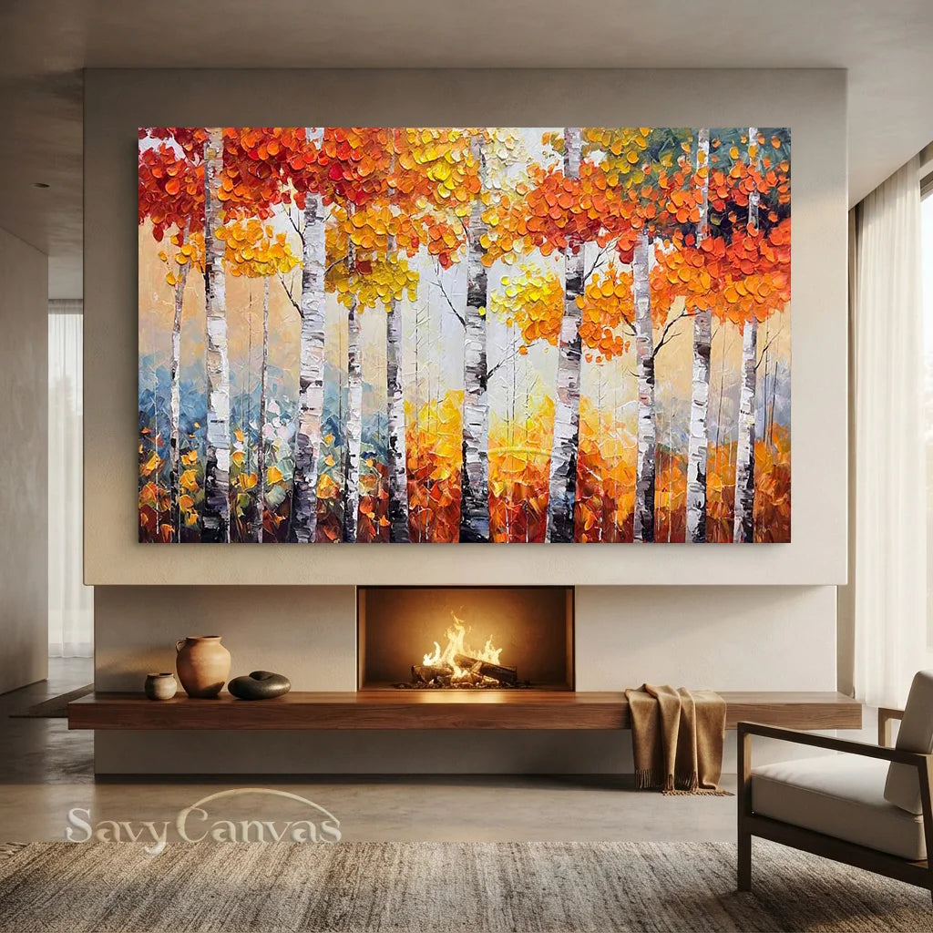 Textured Impasto Birch Tree Painting | Palette Knife Wall Art #TC 245