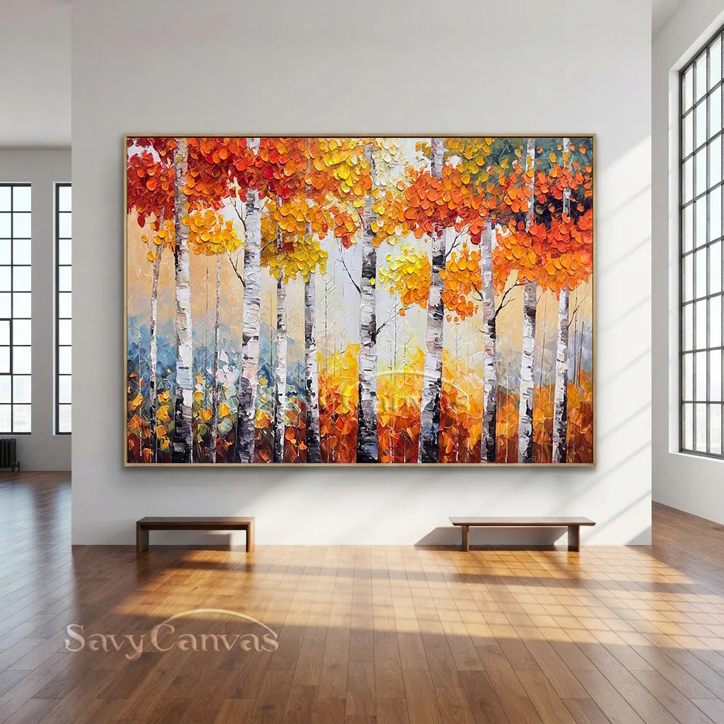 Textured Impasto Birch Tree Painting | Palette Knife Wall Art #TC 245