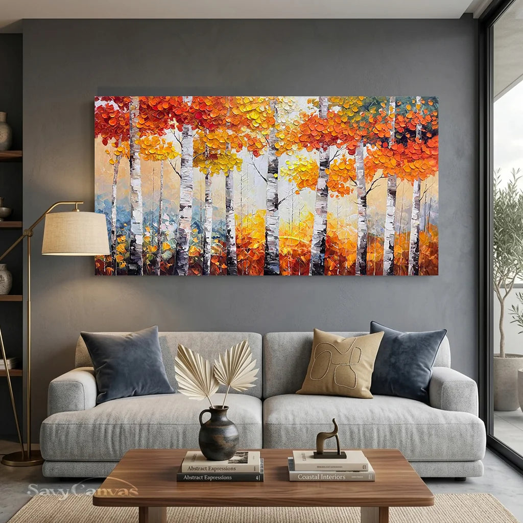 Textured Impasto Birch Tree Painting | Palette Knife Wall Art #TC 245