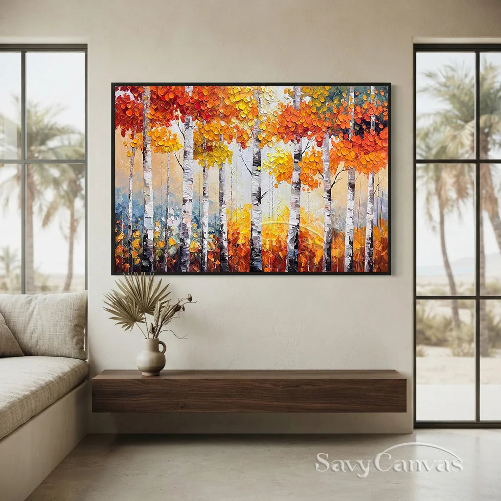 Textured Impasto Birch Tree Painting | Palette Knife Wall Art #TC 245