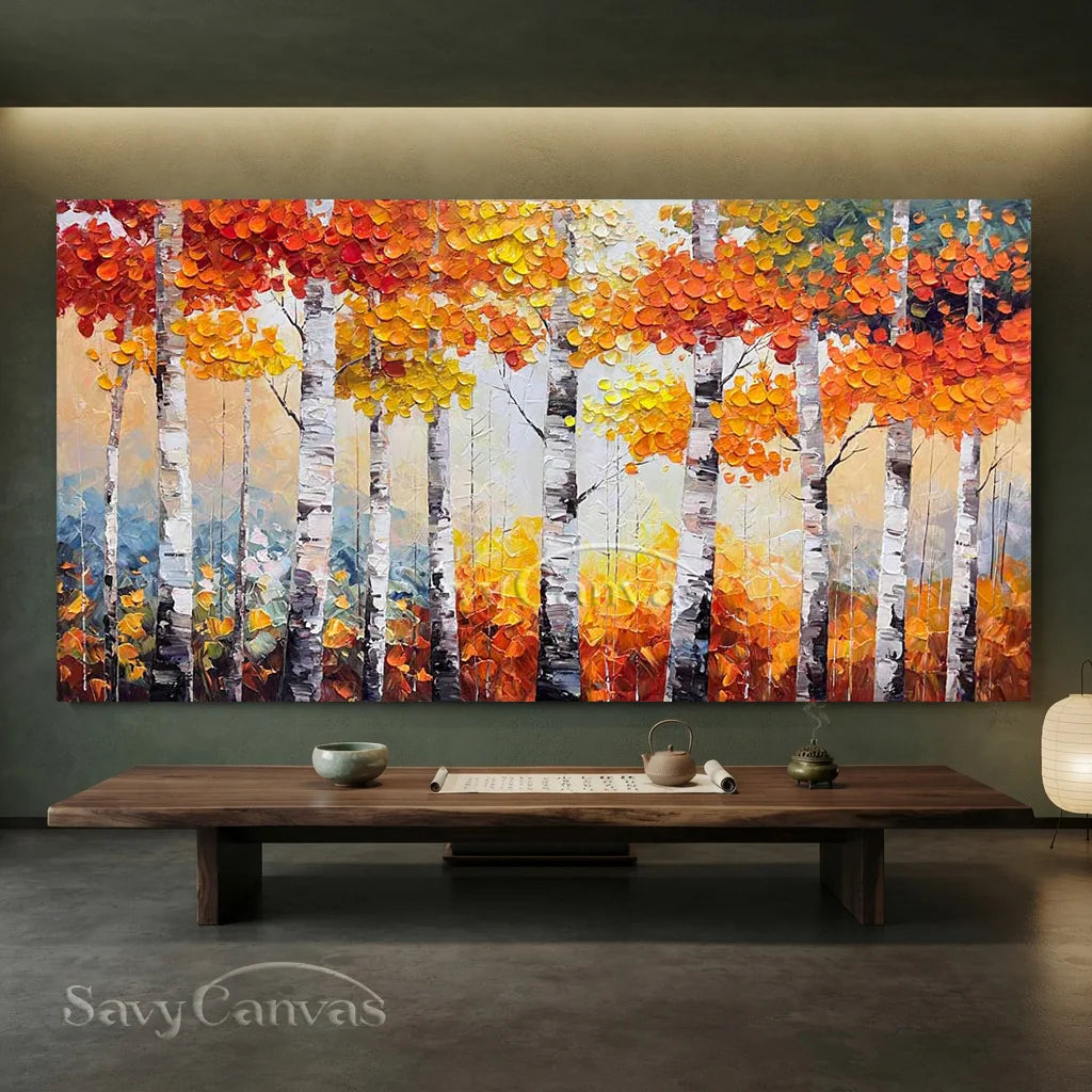Textured Impasto Birch Tree Painting | Palette Knife Wall Art #TC 245
