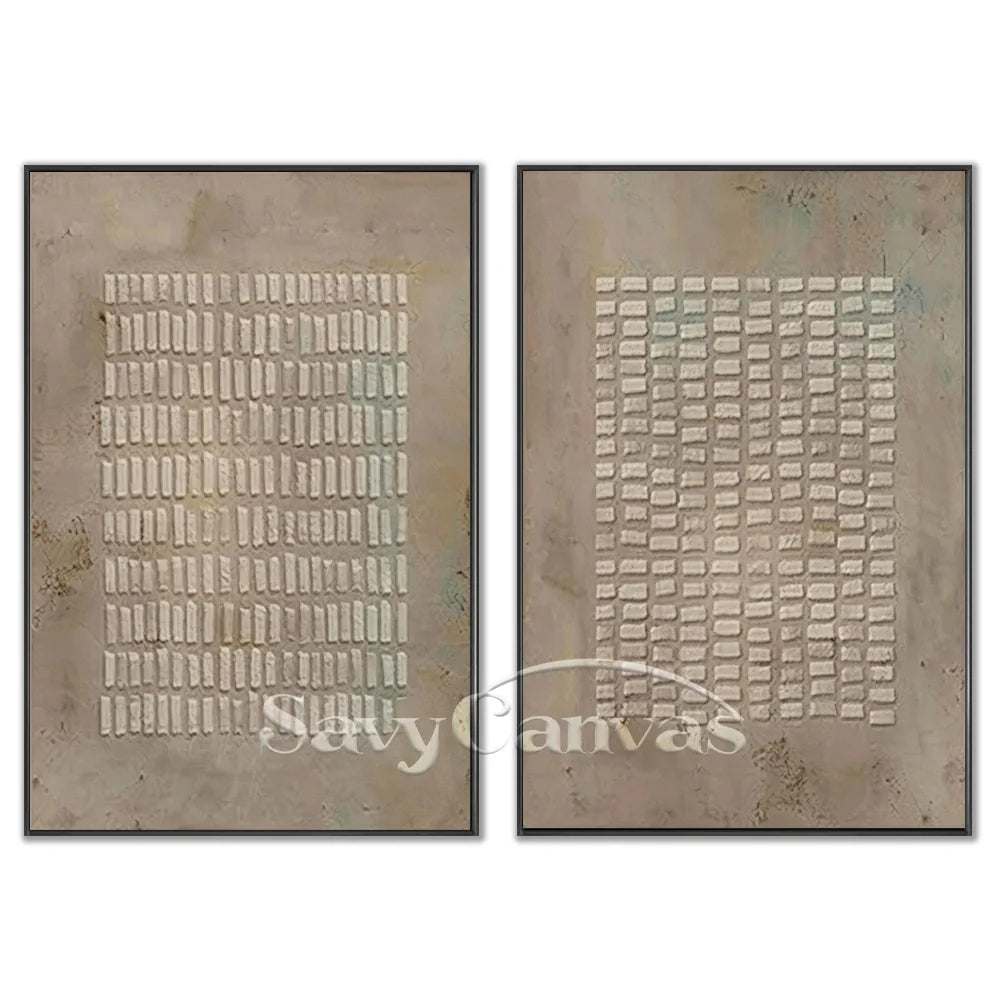 Simple Grid Abstract Oil Art (Set of 2) - Textured Neutral #JJ 015