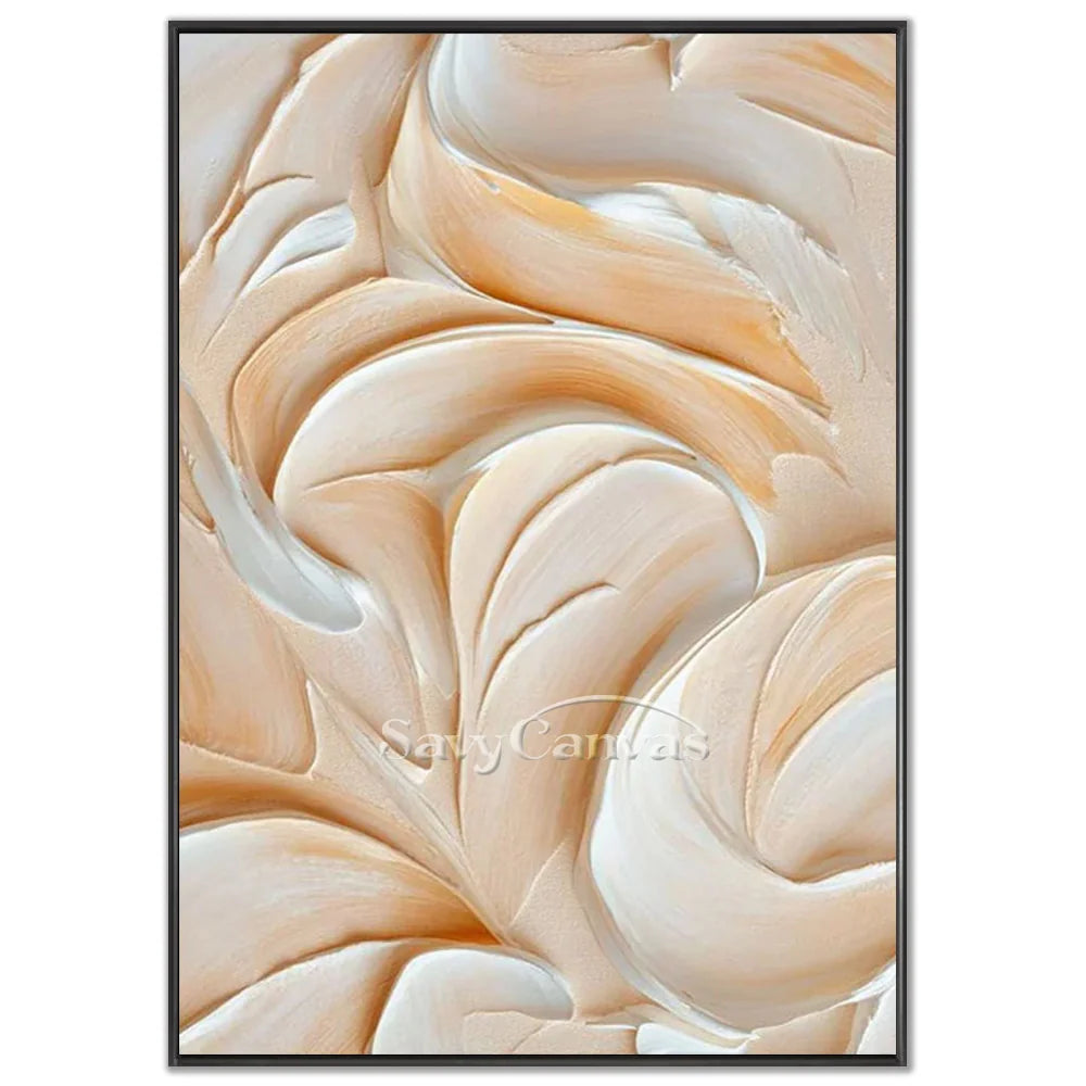 Abstract Cream & White Textured Oil Painting for Living Room #TC 002
