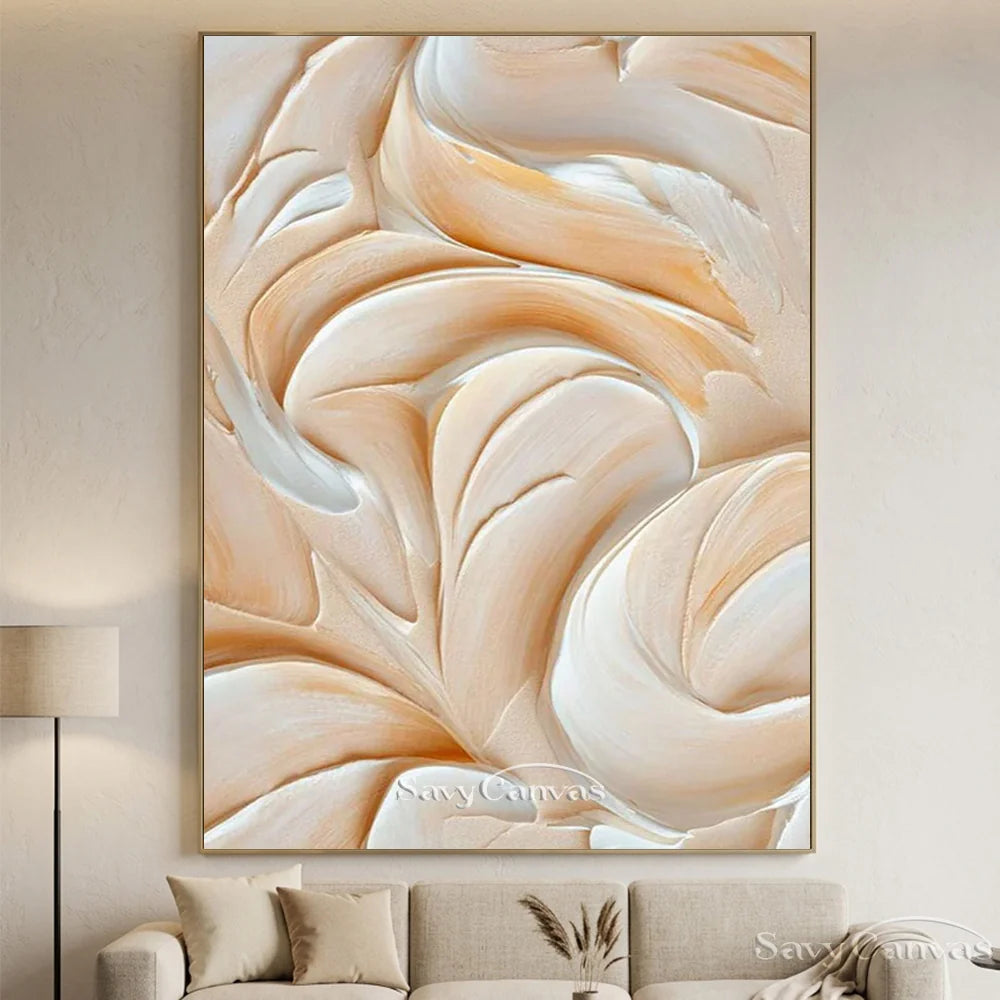 Abstract Cream & White Textured Oil Painting for Living Room #TC 002
