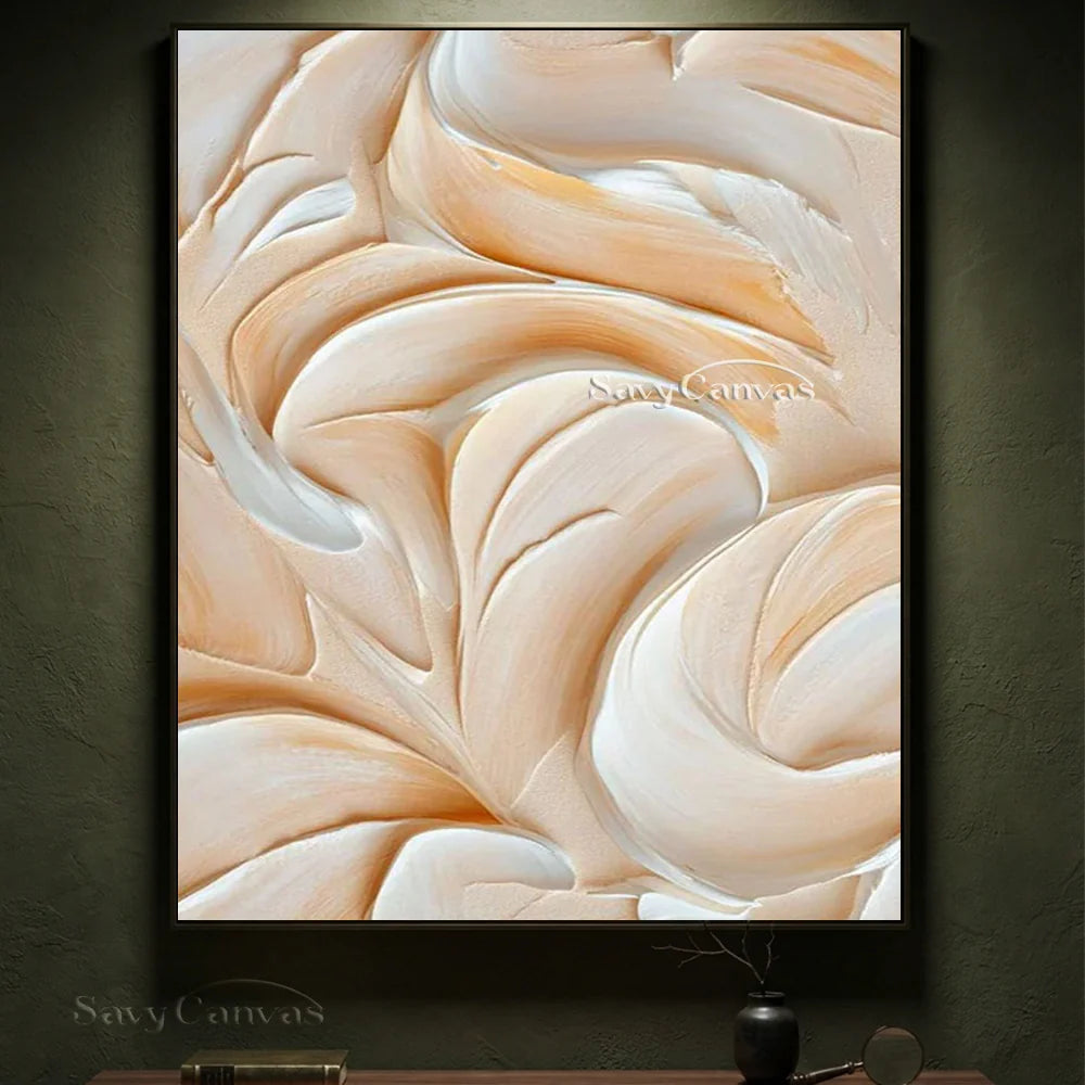 Abstract Cream & White Textured Oil Painting for Living Room #TC 002