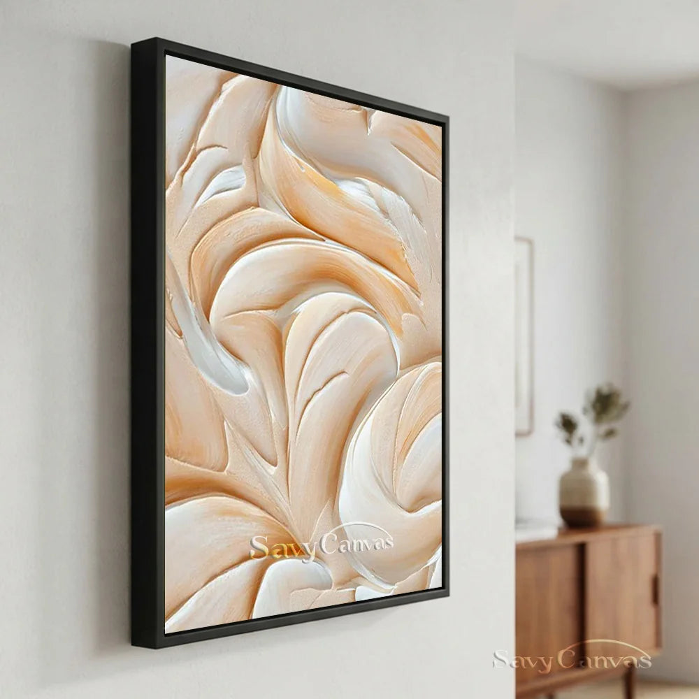Abstract Cream & White Textured Oil Painting for Living Room #TC 002