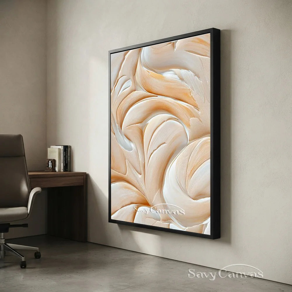 Abstract Cream & White Textured Oil Painting for Living Room #TC 002