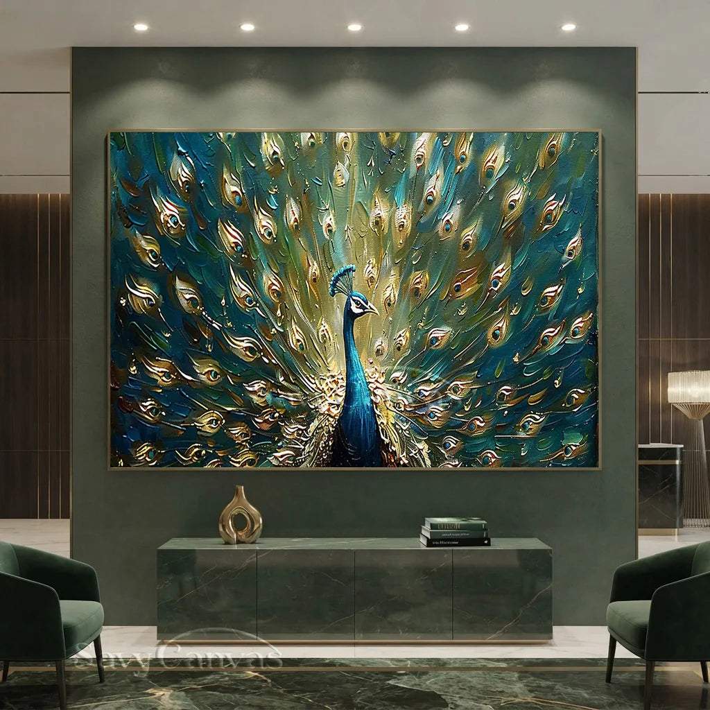 Textured Peacock Oil Painting - Handmade Animal Art #TC 097