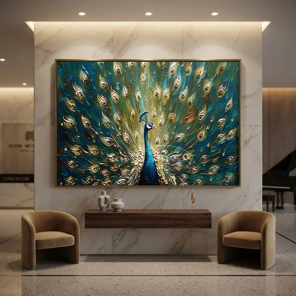 Textured Peacock Oil Painting - Handmade Animal Art #TC 097