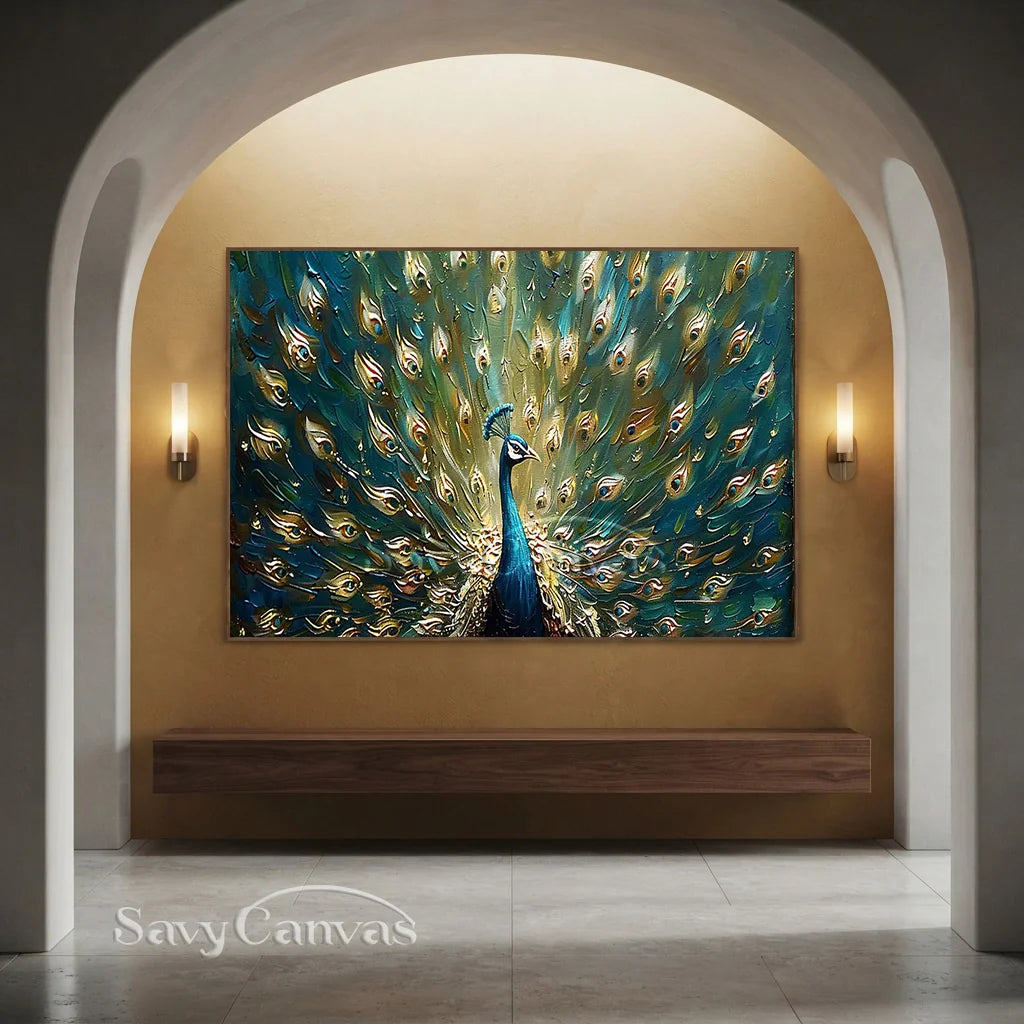 Textured Peacock Oil Painting - Handmade Animal Art #TC 097
