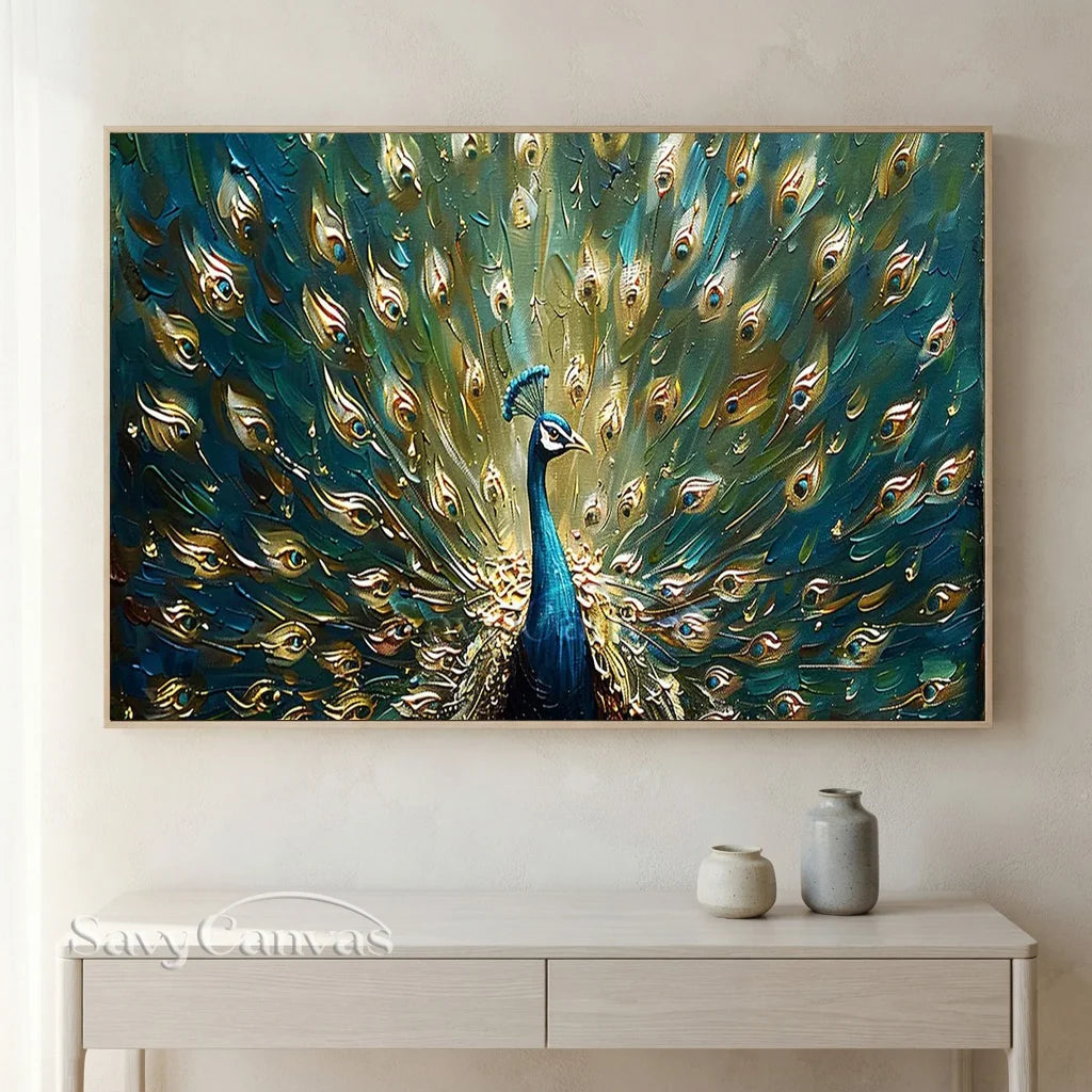 Textured Peacock Oil Painting - Handmade Animal Art #TC 097