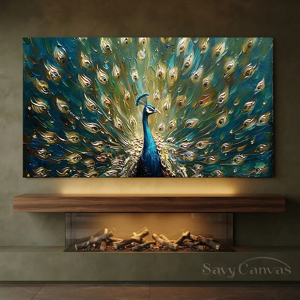 Textured Peacock Oil Painting - Handmade Animal Art #TC 097