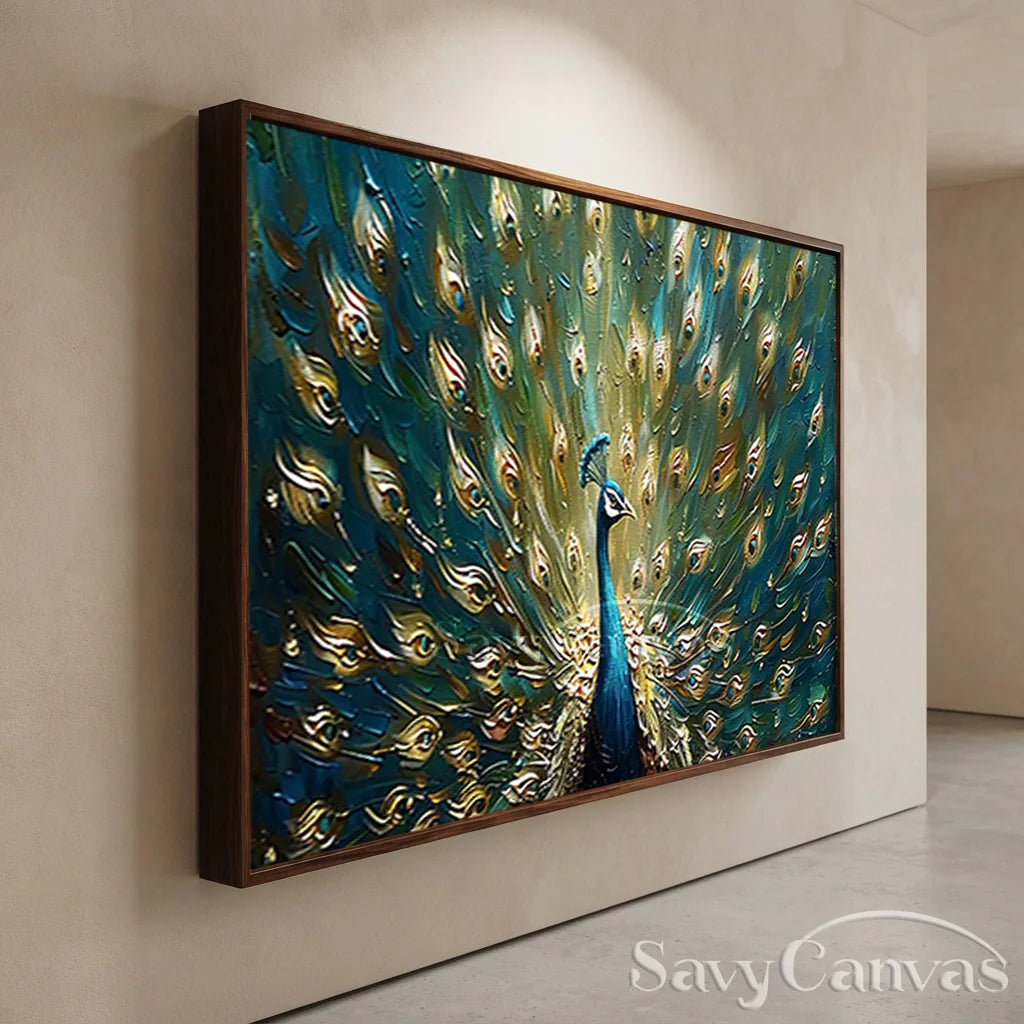 Textured Peacock Oil Painting - Handmade Animal Art #TC 097