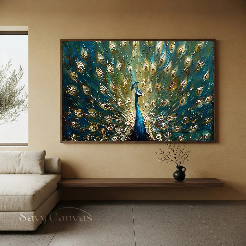 Textured Peacock Oil Painting - Handmade Animal Art #TC 097