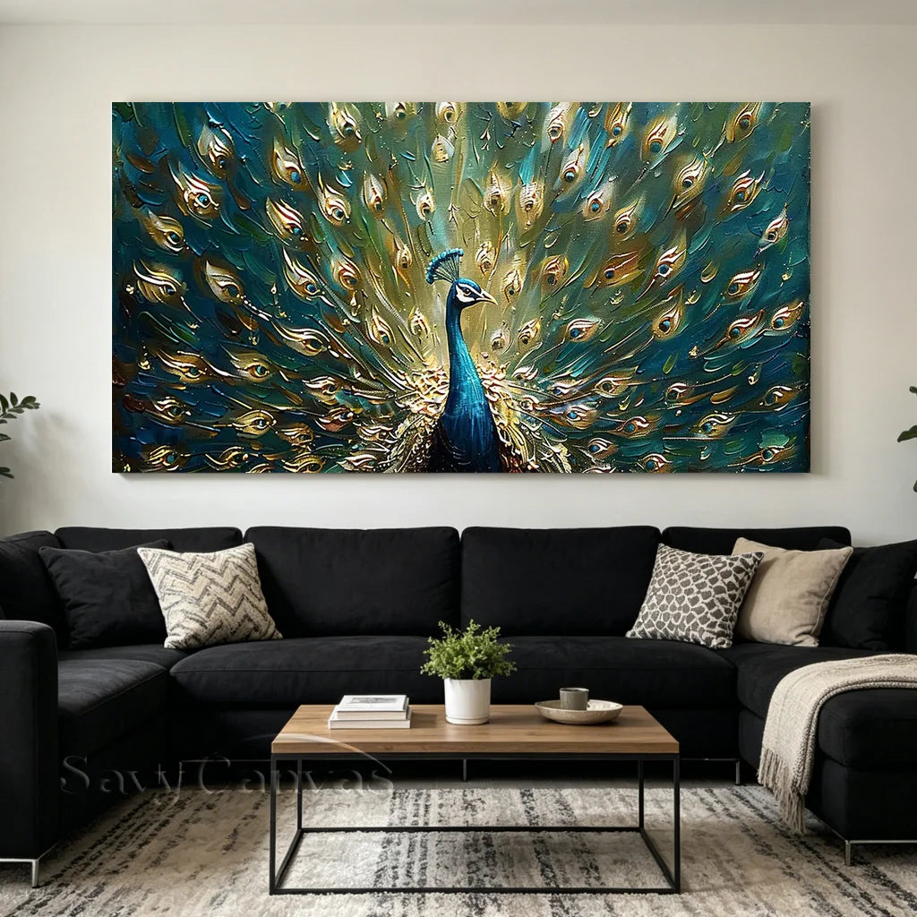 Textured Peacock Oil Painting - Handmade Animal Art #TC 097