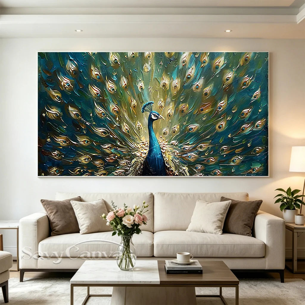 Textured Peacock Oil Painting - Handmade Animal Art #TC 097