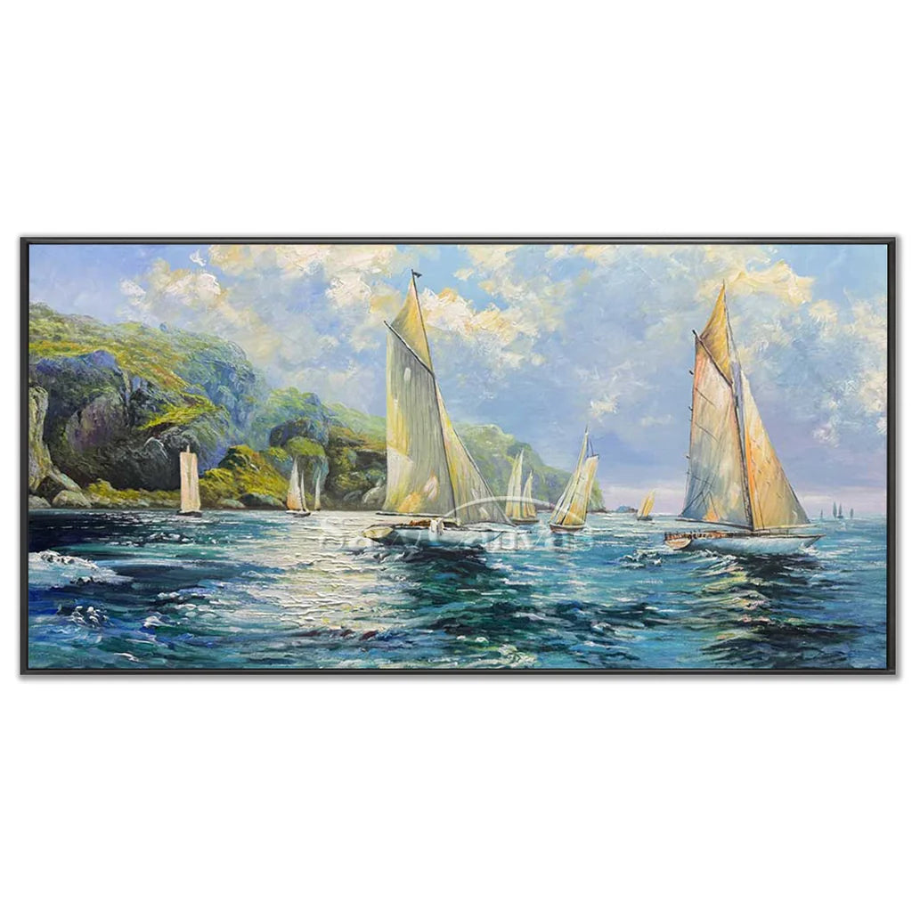Textured Sailboat Oil Painting - Handmade Seascape Art #TC 098