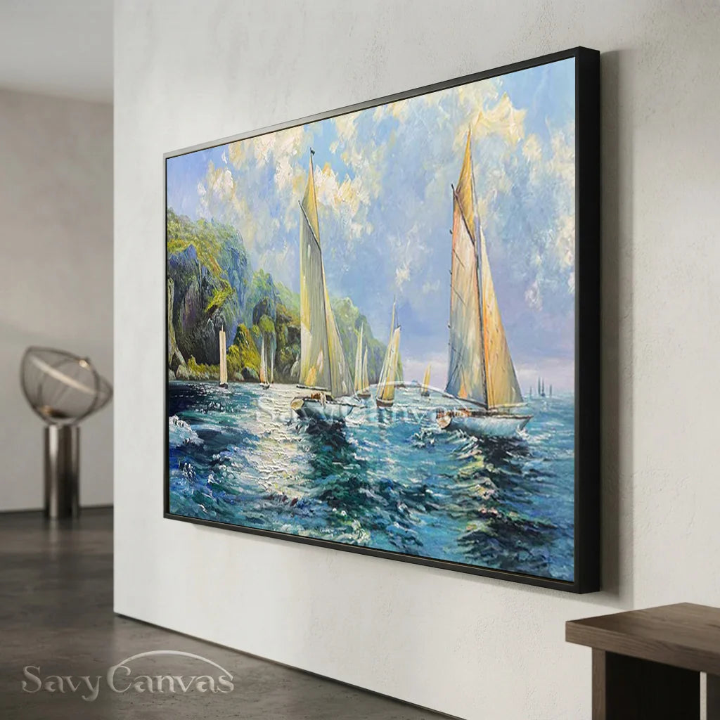 Textured Sailboat Oil Painting - Handmade Seascape Art #TC 098