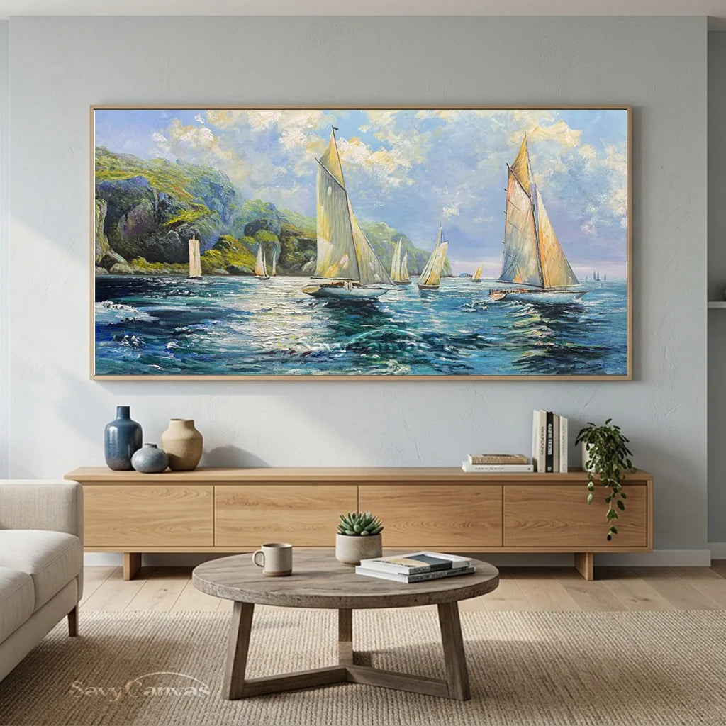 Textured Sailboat Oil Painting - Handmade Seascape Art #TC 098