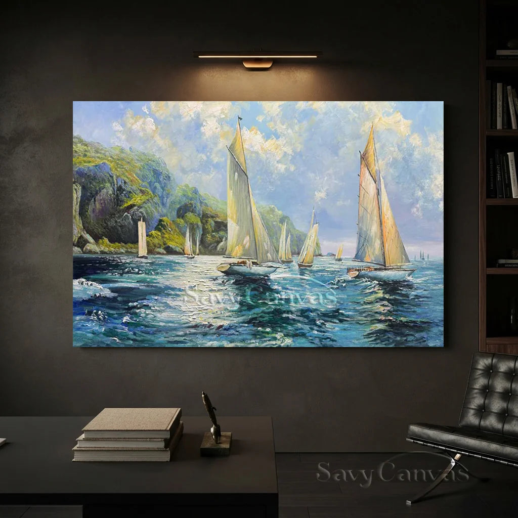 Textured Sailboat Oil Painting - Handmade Seascape Art #TC 098