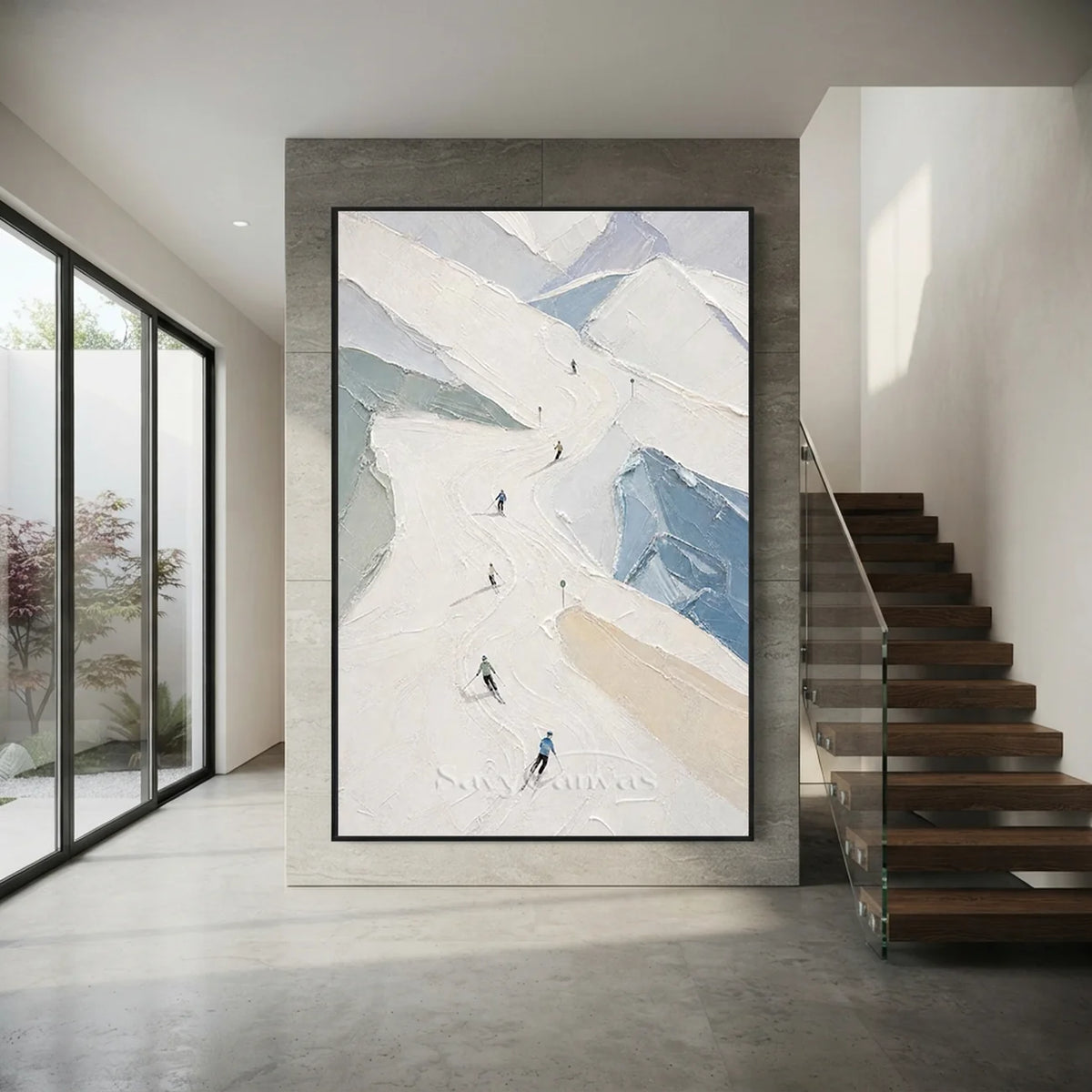 Textured-Snow-Mountain-Wall-Art-for-modern-staircase-decor-09.webp