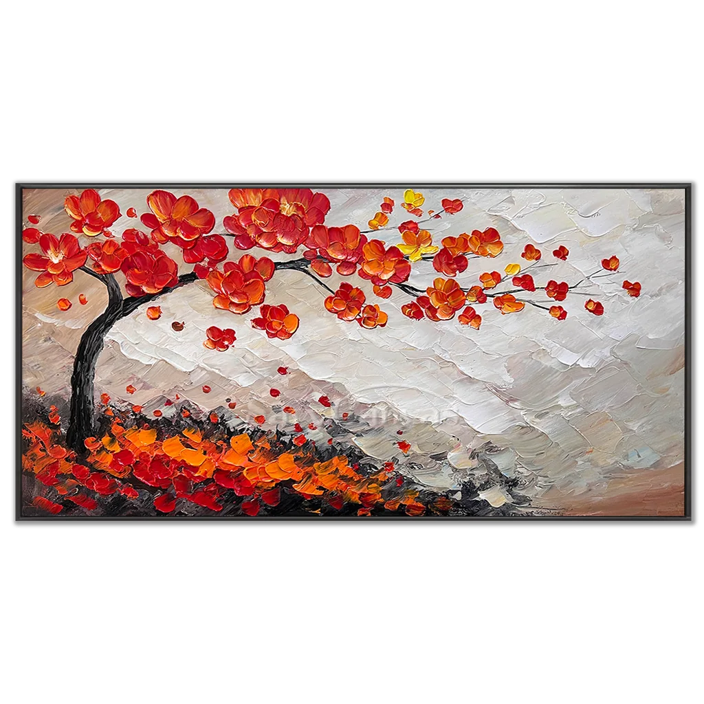 Large Abstract Orange Foliage | Textured Tree Oil Painting #JJ 302