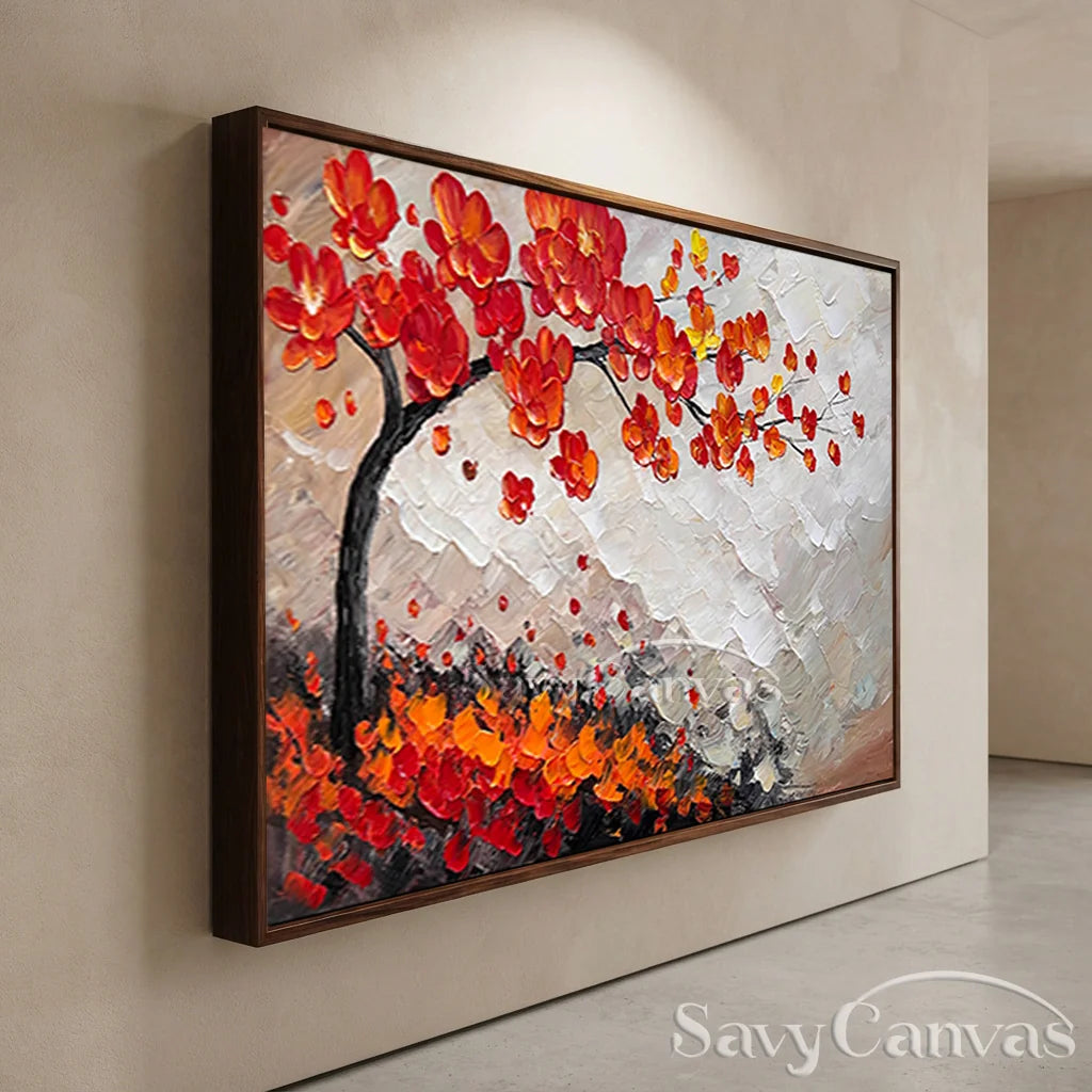Large Abstract Orange Foliage | Textured Tree Oil Painting #JJ 302