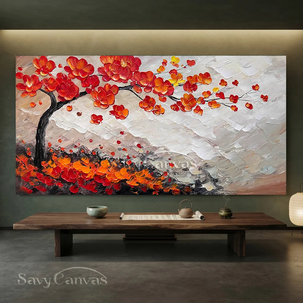 Large Abstract Orange Foliage | Textured Tree Oil Painting #JJ 302
